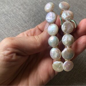 Genuine Coin Pearl natural color wire wrapped barrette hair clip 3.5” gold tone